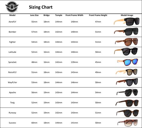 ray ban size chart.